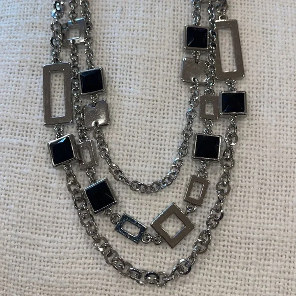 WHBM silver tone and black squares triple necklace - Picture 3 of 5